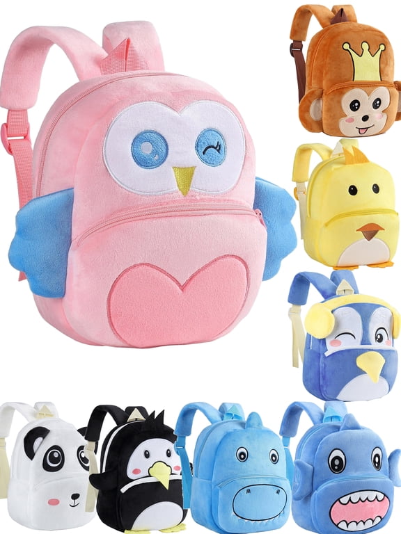 10" Toddler Backpack Kids Pink Penguin Soft Plush Bag Mini Travel Bag for Girl Boy 2-5Y
