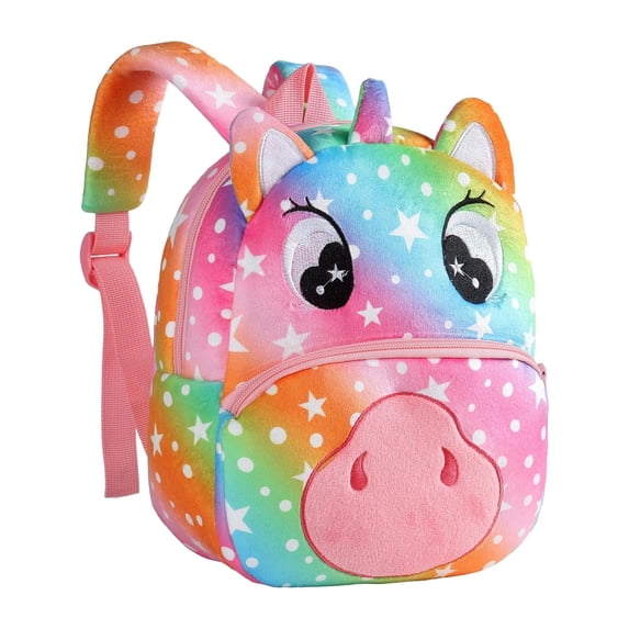 QEFJNO 10" Toddler Backpack Kids Rainbow Unicorn Soft Plush Bag Mini Travel Bag for Girl Boy 2-5Y