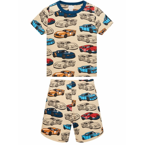 QEFJNO 2-8Y Kids Boys Cotton Pajamas Set 2PCS Short Sleeve Top and Shorts for Toddler Boys Cars Printed Pjs Summer