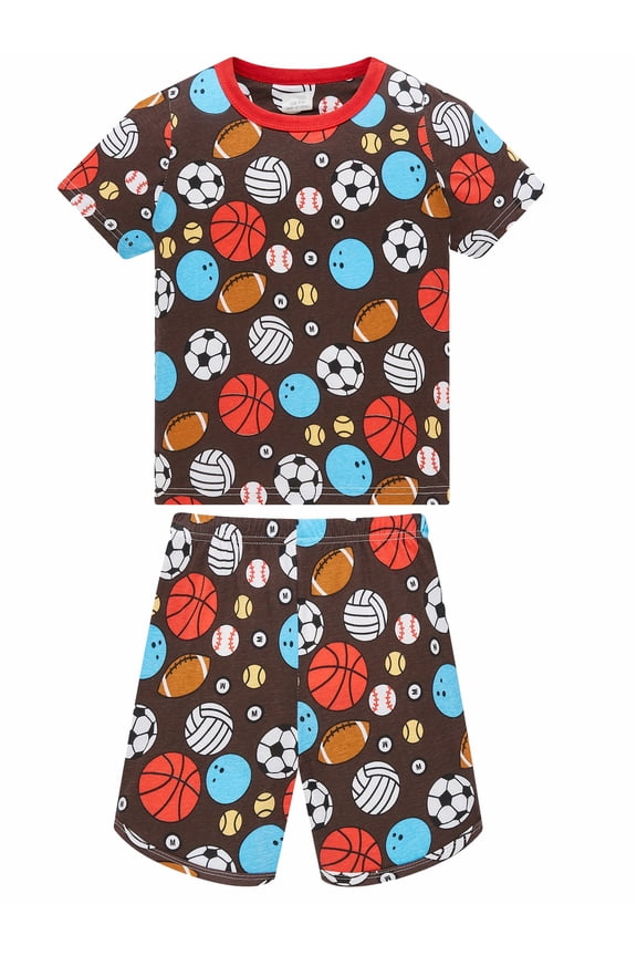 2-8Y Kids Boys Cotton Pajamas Set 2PCS Short Sleeve Top and Shorts for Toddler Boys Soccer Pjs Summer