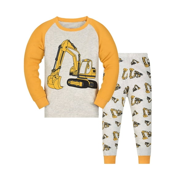 QEFJNO 2-9Y Toddler and Little Boys Pajamas Set Kids Excavator Long Sleeve PJs 2-Piece Cotton Sleepwear 4T