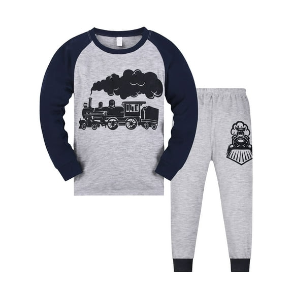 QEFJNO 2-9Y Toddler and Little Boys Train Pajamas Kids 2-Piece Pjs Long Sleeve Sleepwear Sets 7 Years