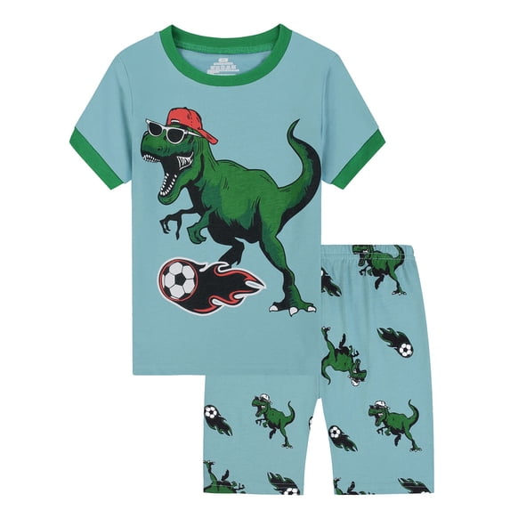 QEFJNO 2-9Y Toddler Boys Pajamas Short Sets Dinosaur Cotton 2 Piece Sleepwear Summer Kids Tee and Shorts