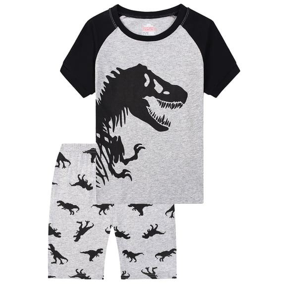 QEFJNO 3-10Y Kids Boys Pajamas Set Soft Viscose 2PCS Short Sleeve Sleepwear for Toddler Boys Dinosaur Pjs Summer