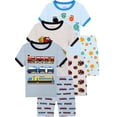 thumbnail image 1 of QEFJNO 3-10Y Kids Boys Pajamas Set Soft Viscose 2PCS Short Sleeve Sleepwear for Toddler Boys Train Pjs Summer, 1 of 14