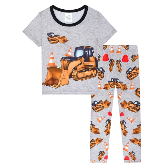 QEFJNO 3-12Y Boys Pajamas Little Big Boys Pajamas Short Sleeves and Pants 2 Pieces Summer Pjs Set Kid Excavator Sleepwear