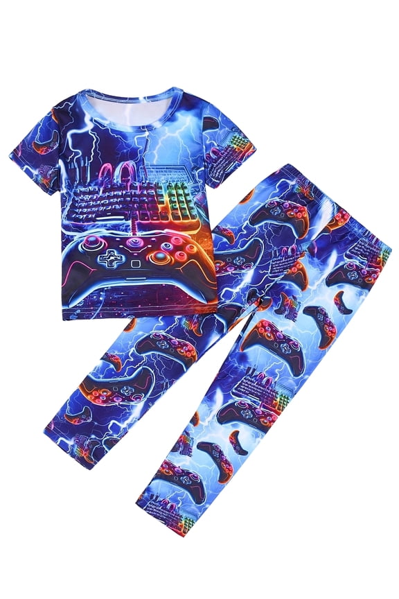 3-12Y Kid Boys Video Game Pajamas Little Big Boys Sleepwear Short Sleeves and Pants 2 Pieces Summer Pjs Set