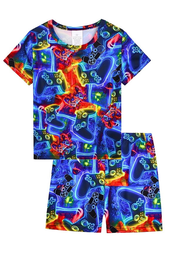 3-12Y Kids Boys Pajamas Set 2 PCS Short Sleeve Top and Shorts Pants for Toddler Boys Gamer Pjs Summer
