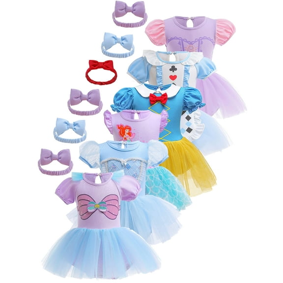 QEFJNO 3-18M Baby Girl Princess Dress Up Clothes Romper Dress + Headband Set Halloween Christmas Birthday Party