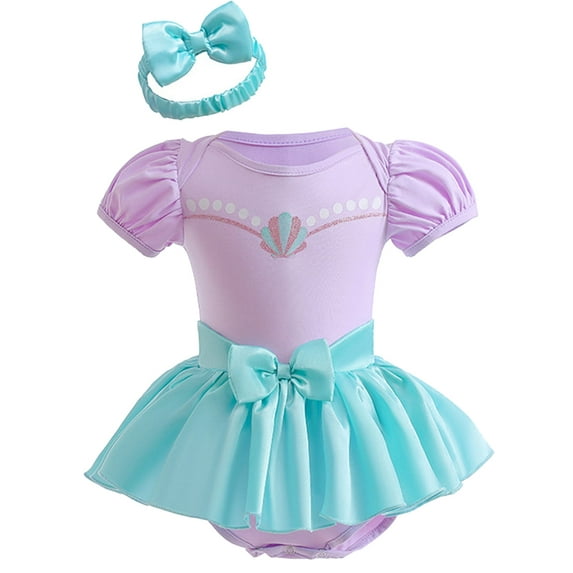 QEFJNO 3-18M Baby Girl Princess Dress Up Clothes Romper Dress + Headband Set Halloween Christmas Birthday Party