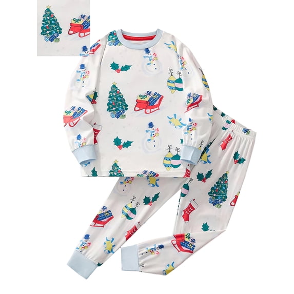 QEFJNO 3-8Y Girls and Boys Christmas Tree Pajamas 2-Piece Pjs Set Kids Long Sleeve and Pants Sleepwear Toddler Jammies