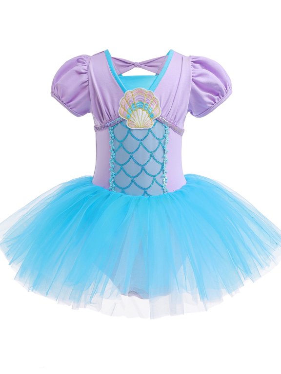 3-8Y Little Girls Mermaid Princess Leotards Ballet Dance Dress Kids Ballerina Tutu Dresses