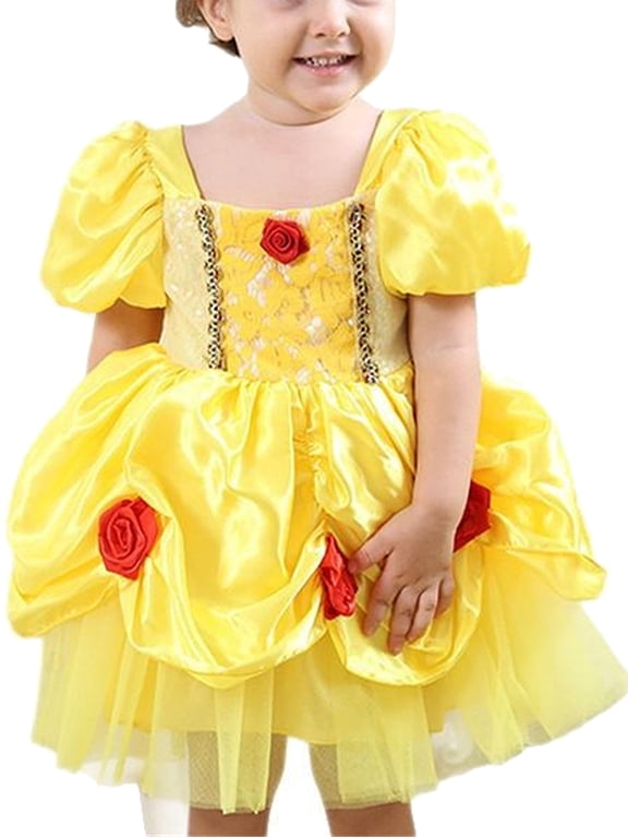 Baby Girl Short Sleeve Belle Princess Dress Infant Toddler Halloween Birthday Christmas Party Dress Up Clothes 12-18 Months