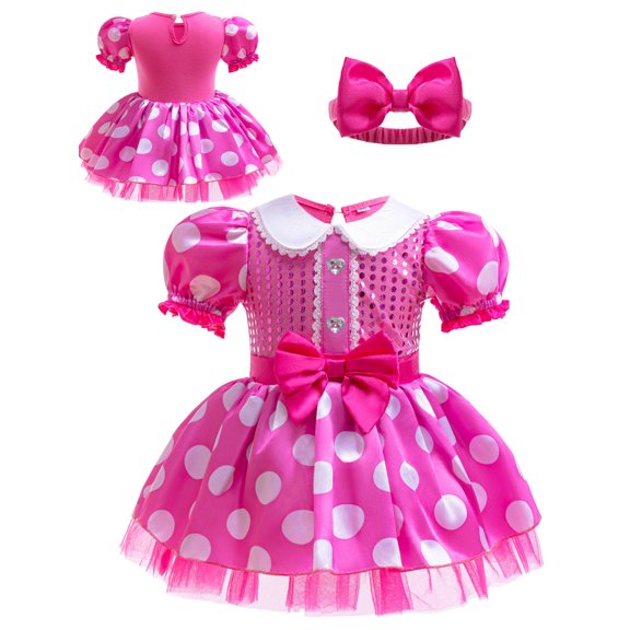 QEFJNO Baby Girls Princess Dress Up Clothes Polka Dot Birthday Romper Tutu Dress with Headband Halloween Christmas Party Outfits
