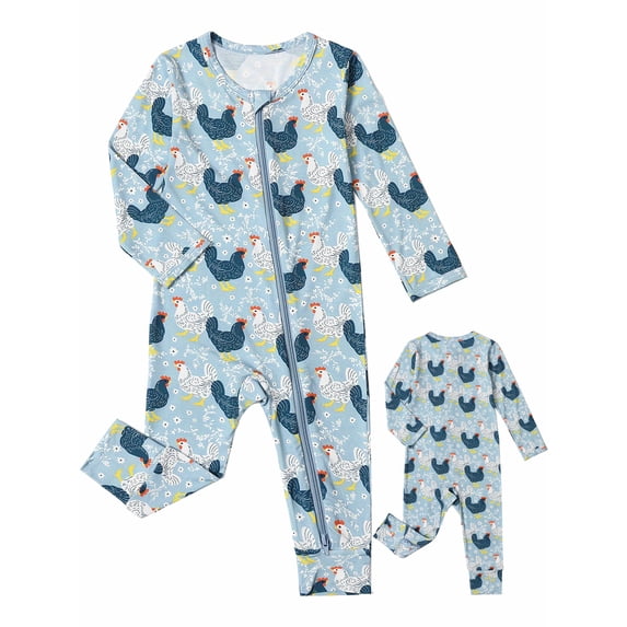 QEFJNO Bamboo Viscose Baby Boys Long Sleeve Romper, Newborn Infant Girls Jumpsuit, 2-Way Zipper Coverall Bodysuit - Chicken
