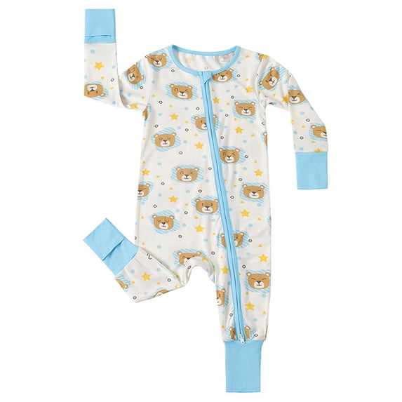 QEFJNO Bamboo Viscose Baby Boys One-Piece Footies Pajamas, Zipper Romper with Mitten, Footless Sleepers - Bears