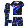 thumbnail image 1 of QEFJNO Boys 3-Piece Summer Pajama Sets Kids Shark Pjs Short Sleeve Sleepwear Shirt Shorts Pants 3-12Y, 1 of 8