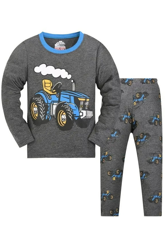 2 Pieces Boys Pajamas Toddler Long Sleeve Cotton Pjs Kids Sleepwear Sets 2-9 Years - Tractor