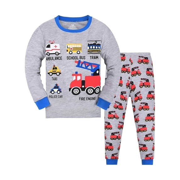 QEFJNO 2-9Y Little Boy Pajamas Sets Cotton Long Sleeve Pjs Kids Jammies - Vehicle