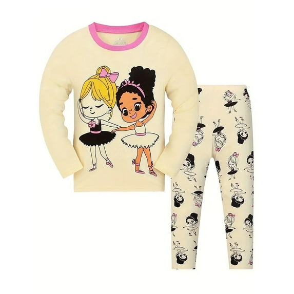 QEFJNO Cotton 2 Pieces Pajamas for 2-9Y Girls Sleepwear Toddler Kids Clothes Tops and Pants Set - Ballet Dancer