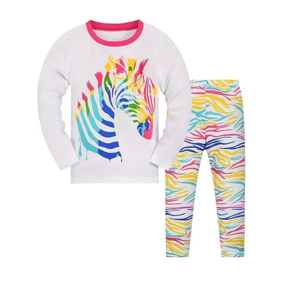 QEFJNO Cotton 2 Pieces Pajamas for 2-9Y Girls Sleepwear Toddler Kids Clothes Tops and Pants Set - Unicorn