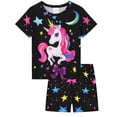 thumbnail image 1 of QEFJNO Kids Girls Pajamas Set 2 PCS Short Sleeve Top and Shorts Pants for Toddler Girls Unicorn Pjs Size 3-12Y, 1 of 11