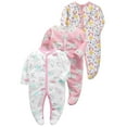 thumbnail image 1 of QEFJNO Newborn Baby Girls' 3-pack Sleep and Play Footies Pajamas One-Piece Sleeper Button Jumpsuit Cotton Cat PJs, 1 of 14