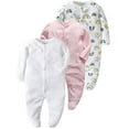 thumbnail image 1 of QEFJNO Newborn Baby Girls' 3-pack Sleep and Play Footies Pajamas One-Piece Sleeper Button Jumpsuit Cotton Rainbow PJs, 1 of 14