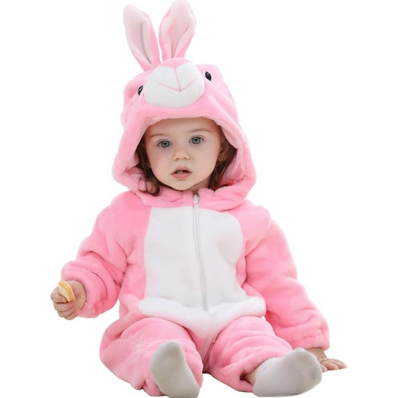 QEFJNO Newborn Infant Animal Bunny Baby Easter Romper Long Ear Rabbit Hoodie Romper Flannel Jumpsuit with Zipper