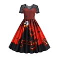 thumbnail image 1 of QELUSQELUS Women Halloween Gown Lace Stitching Cartoon Retro Swing Dress, 1 of 3