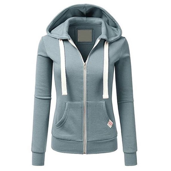 QELUSQELUS Women Hoodie Long Sleeve Zipper Jacket Sweatshirt Casual Solid Outwear Coat