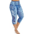thumbnail image 1 of QELUSQELUS Women Plus Legging Stretch High Rise Digital Outwear Imitation Denim Capri Pant, 1 of 5
