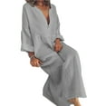 thumbnail image 1 of QELUSQELUS Women Plus Long Sleeve Cotton Linen Loose Solid Outside Kaftan Shirt Dress, 1 of 2