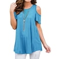 thumbnail image 1 of QELUSQELUS Women Plus T-Shirt Short Sleeve Ruffle Cold Shoulder Solid Workwear Blouse, 1 of 2