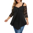 thumbnail image 1 of QELUSQELUS Women Plus Top Lace 3/4 Sleeve Tie V Neck Irregular Hem Solid Outwear Blouse, 1 of 4