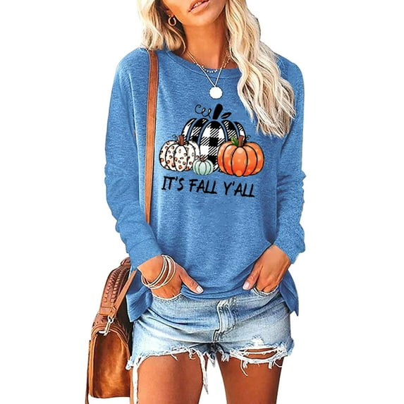 QELUSQELUS Women Pullover Long Sleeve Crew Neck Pumpkin Halloween Tunic T-Shirt Tops