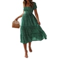 thumbnail image 1 of QELUSQELUS Women Sundress Short Sleeve Square Neck Ruffle Hem Floral Holiday Dress, 1 of 4
