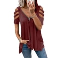 thumbnail image 1 of QELUSQELUS Women Top Cold Shoulder Short Sleeve Zipper V Neck Floral Leisure Blouse, 1 of 4