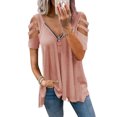 thumbnail image 1 of QELUSQELUS Women Top Cold Shoulder Short Sleeve Zipper V Neck Floral Leisure Blouse, 1 of 2