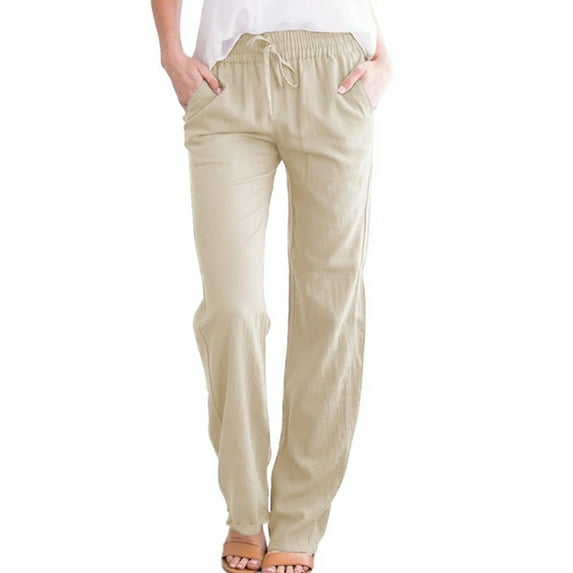 QELUSQELUS Women Trouser Lace Up Elastic Waist Solid Streetwear Chino Pant with Pockets