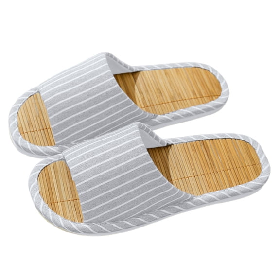 QEMAUUA Jap_anese Style Vertical Stripe Linen Woven Slippers, Unisex Breathable Non Slip Indoor Outdoor Couple House Flip Flops for Spring Summer