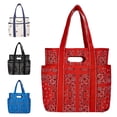 thumbnail image 1 of QEMAUUA Women's Americana Cut Out Tote Bag,Red Bandana Print Shoulder Tote Bag with Multiple Pockets,Large Capacity Casual Handbag for Daily Use, 1 of 8