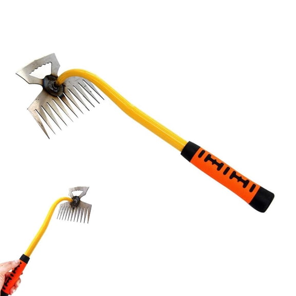 QENASHAING All-in-One Garden Tool with Hoe and Rake Head, 5.2 Inch Wide Head for Precise Cultivation, Ideal for Preparing Planting Beds and Aerating