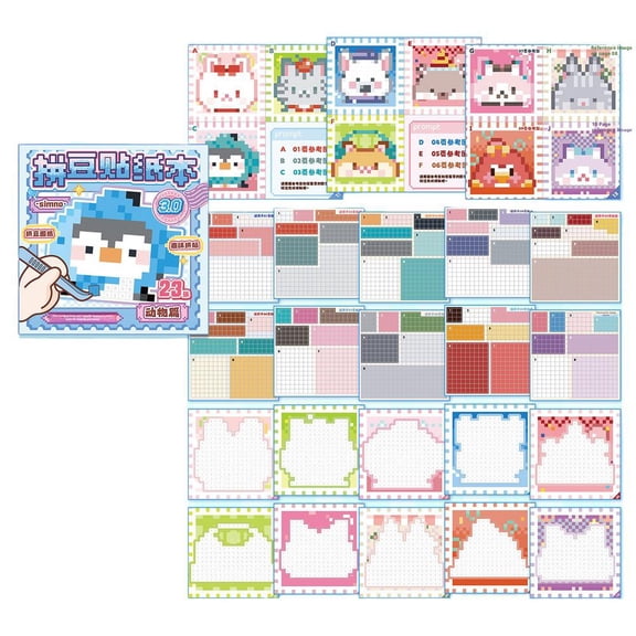QENASHAING Animal Pixel Sticker Activity Book, 23 Pages with 10 Adorable Designs, Boosts Concentration & Artistic Expression, Fun Puzzle Adventure for All Ages