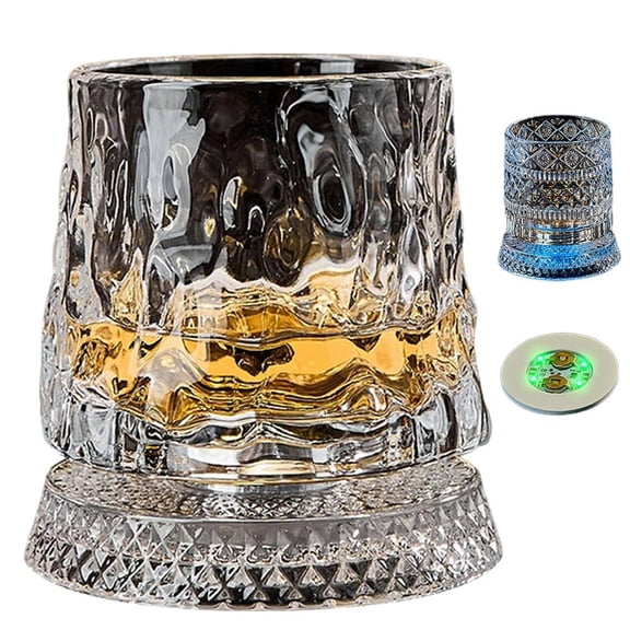 QENASHAING Battery-Operated LED Drinking Glass, 3.94 Inch Diameter with Patterned Design, Enhances Beverage Presentation for Home Gatherings