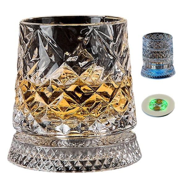 QENASHAING LED Light-Up Glass Cup, 3.94 Inch Tall with 7-Color Base, Creates a Romantic Glow for Cocktails and Parties