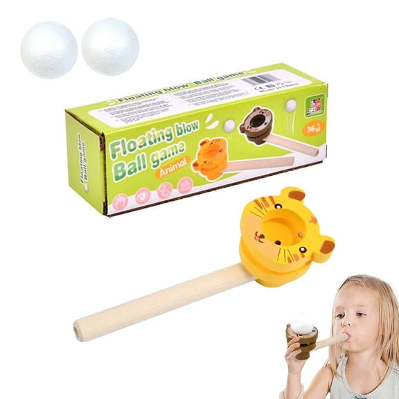 QENASHAING Wooden Blow Pipe Toy with 2 Floating Balls, 6 in Long, Develops Breath Control & Hand-Eye Coordination, Fun Skill Game for Kids Ages 3+