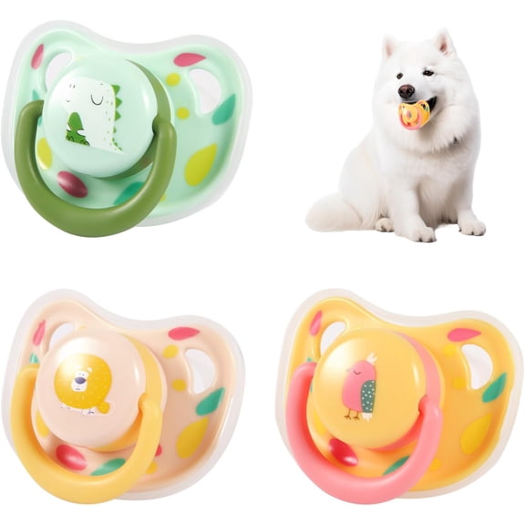 QENASHAINGSS 3pcs Dog Pacifiers, Silicone Puppy Kitten Calming Pacifier Cute Dog Pacifier Chew Toy Pacifier Dog Toy for Small Dogs Cats (3 Colors)