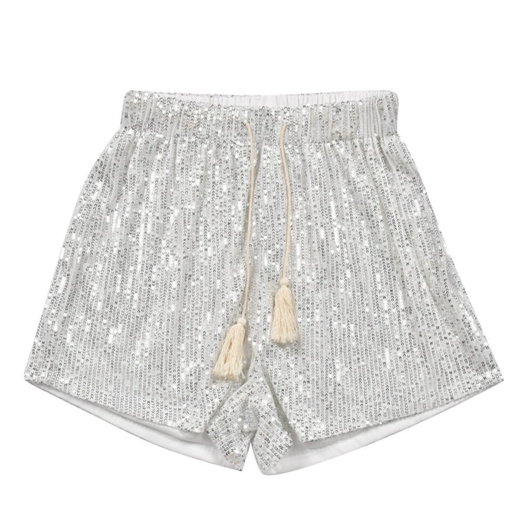 QENGING Clearance Women's Short Sequins Biker Shorts High Waist Casual  Loose A Line Hot Pants Sparkly Clubwear Night-Out Skorts Deals