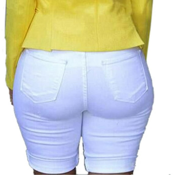 QENGING Clearance Workout Shorts for Women Elastic Destroyed Hole Leggings Short Pants Denim Shorts Ripped Jeans Summer Rollback White 2XL